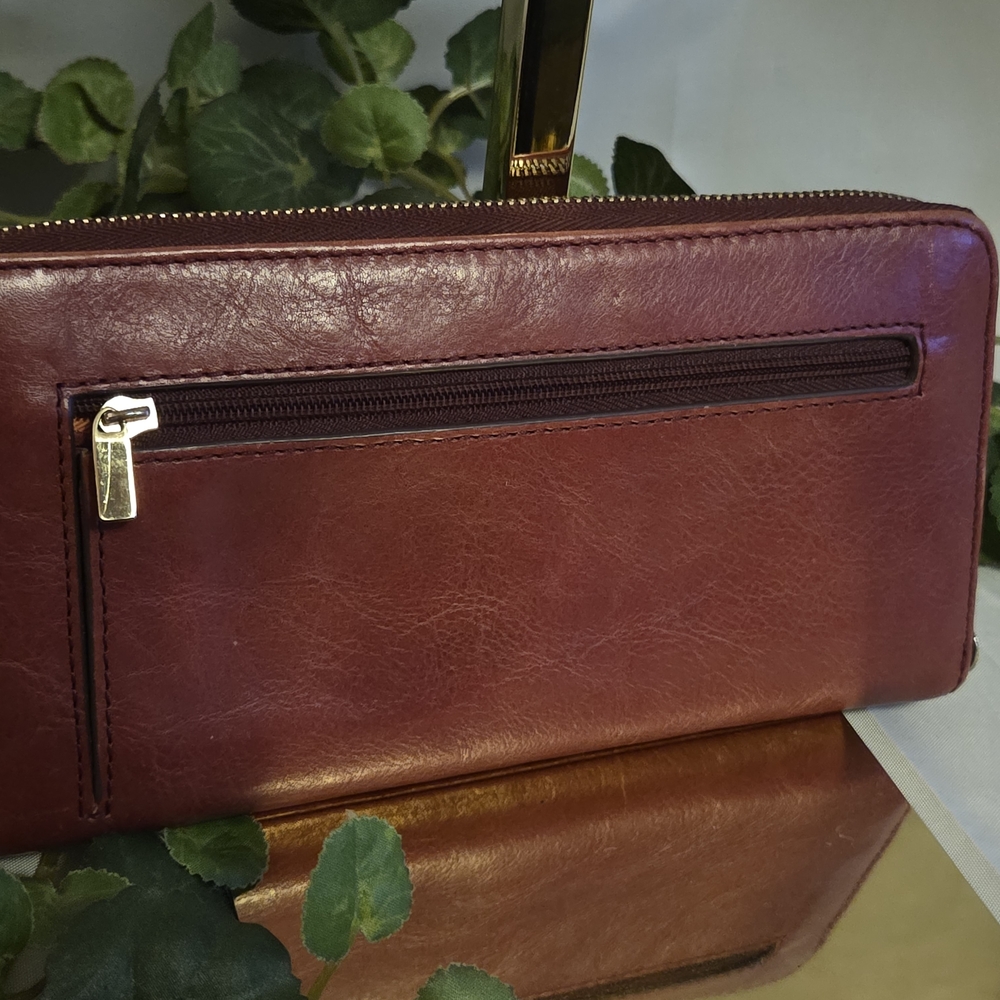 Fossil Wine Red Leather Zip Around Wallet Issue No 1954 Burgundy Continental Wal - Picture 5 of 9